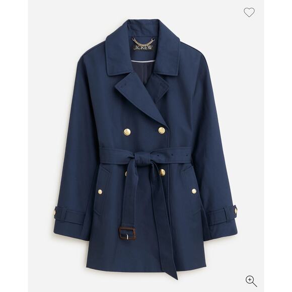 J.Crew Short Trench Coat Navy Blue Belted Pockets Preppy $298 Women’s Size Small - Picture 1 of 5